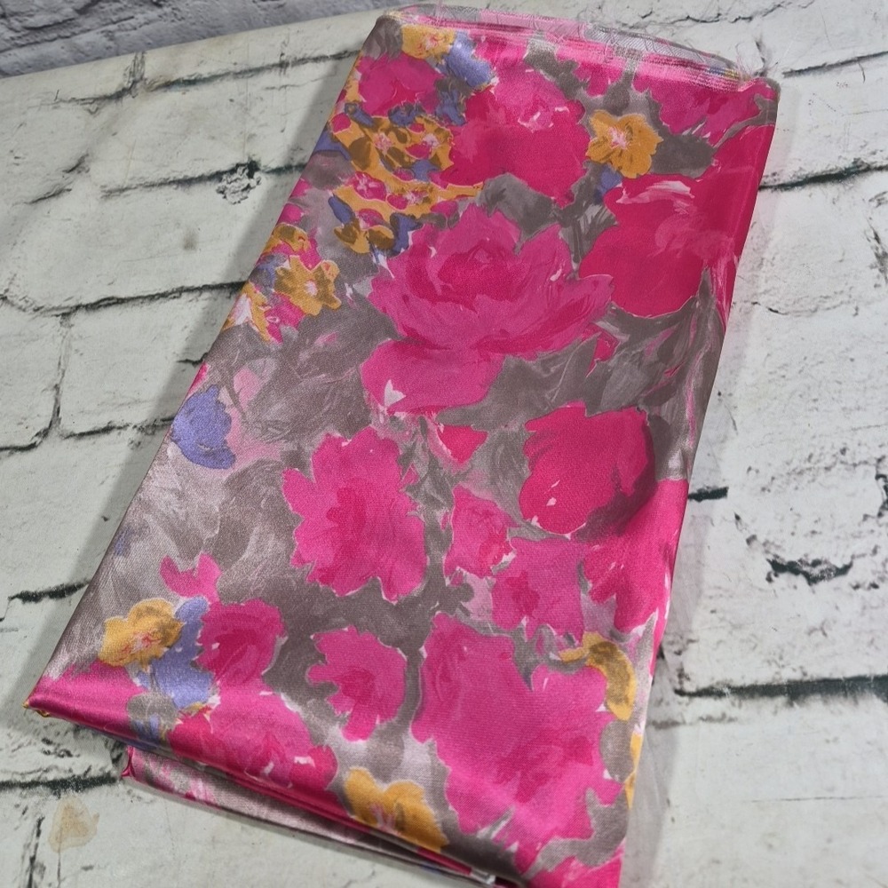 Pink Rose Water Color Print Satin Fabric 44" X 1.5yrd Shimmer Sewing Crafts